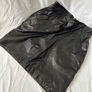 Vintage Gianni Versace Black Leather Side Ruffle Mini skirt